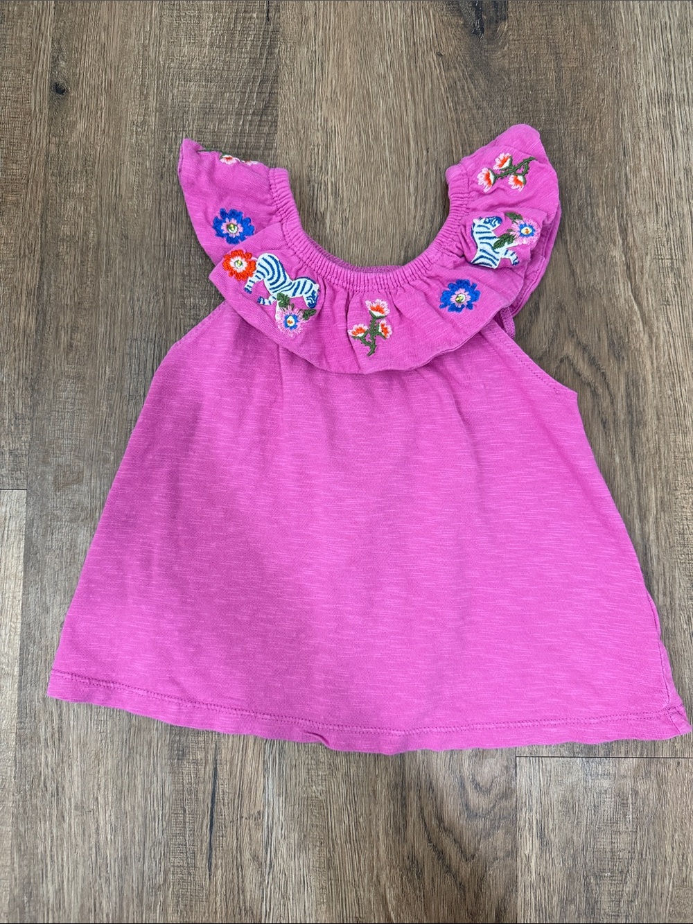 Mini Boden,Girls Pink Embroidered Ruffle Tank Top